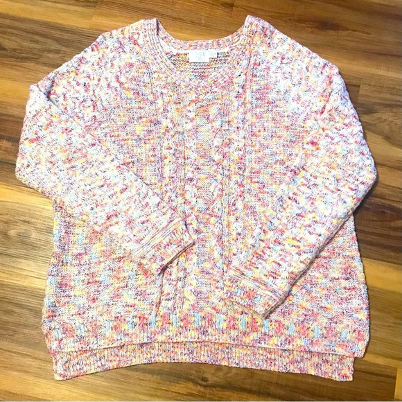 Time and Tru Sweaters - Time And Tru Cable Knit Rainbow V-Neck Sweater XXL
